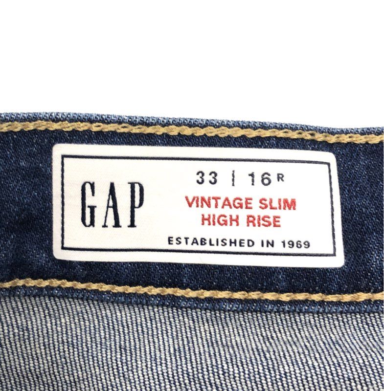 GAP Women's Blue Vintage Slim High Rise Frayed Hem Raw Edge Jeans Sz 33 16R