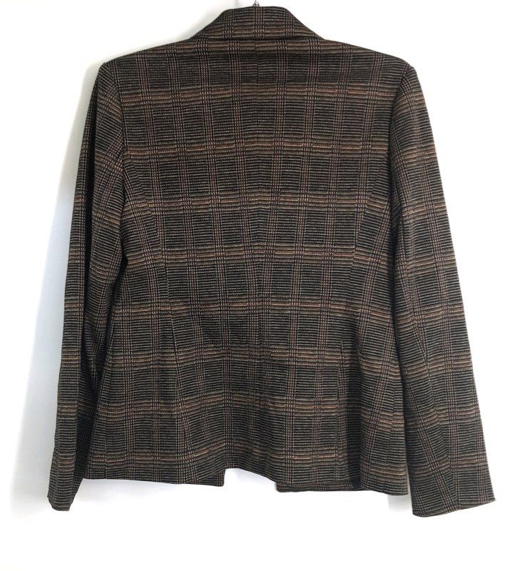 Tahari Women's Brown Black Plaid Petite Single Button Blazer Sz 6P NWT