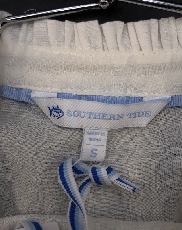 Southern Tide Women's Meadow Lawn Blouse Sand White Cotton Puff Sleeve S NWT