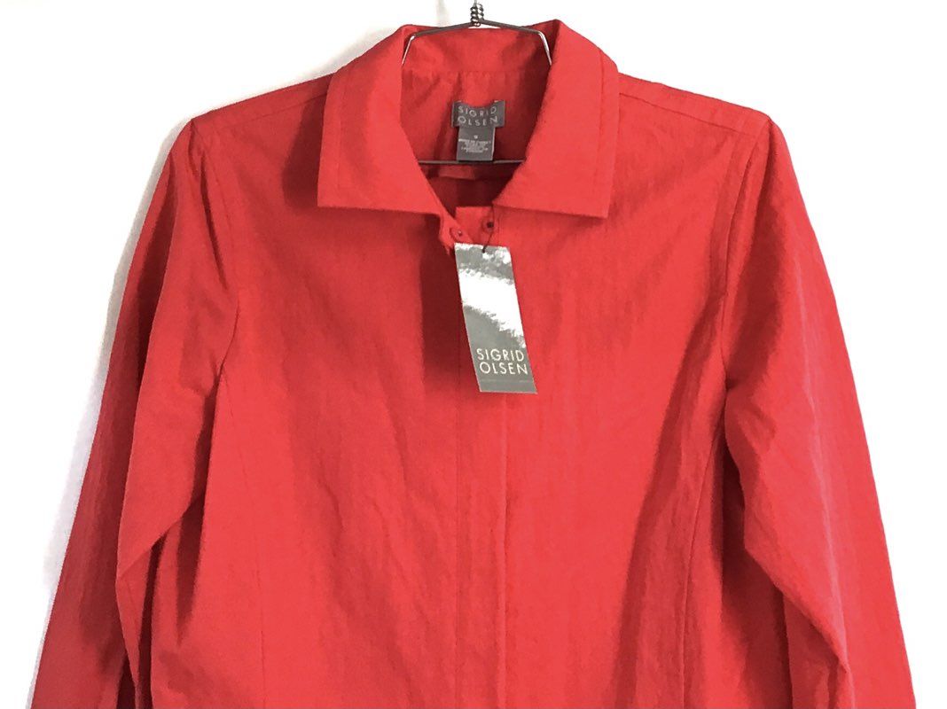 Sigrid Olsen Women's Ribbon Red Asian Accents Cotton Blend Coat Sz S NWT