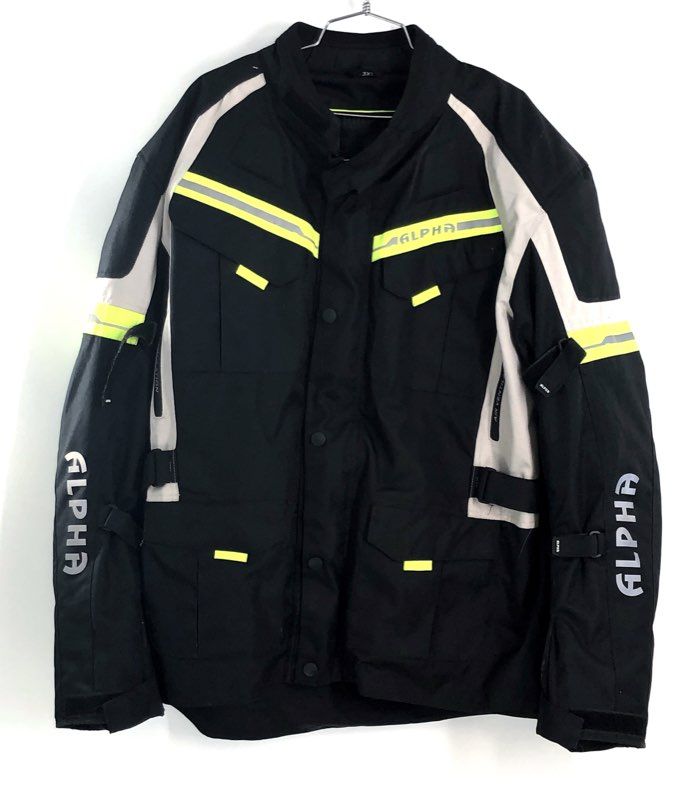 Alpha Cycle Gear Men's Black Grey Hi-Vis Motorcycle Riding Jacket Sz 3XL
