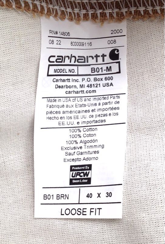 Carhartt Men's B01 Brown Loose Fit Double Front Work Dungaree Jeans Sz 40x30