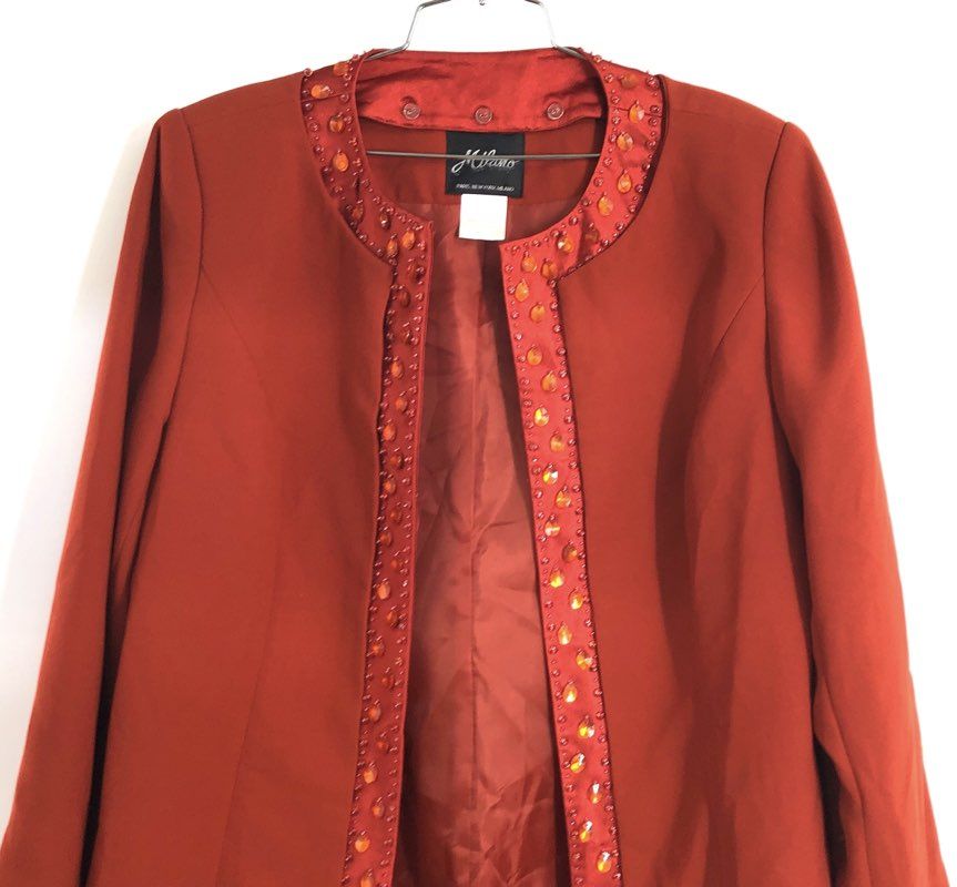 J. Milano Women's Rust Beaded Embellished Open Front Tunic Jacket Sz 14 NWT