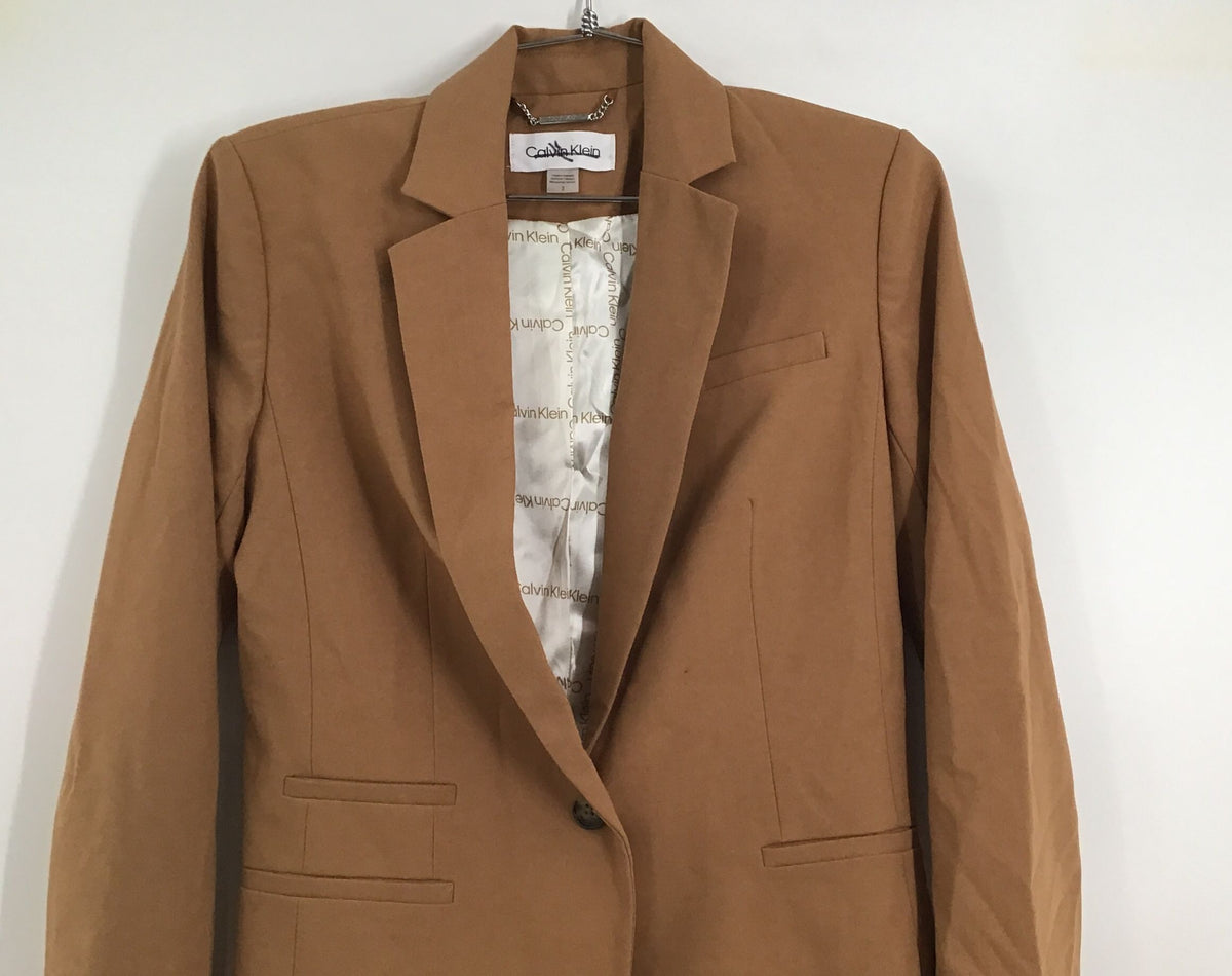 Calvin Klein Women&#39;s Brown Notch Lapel Single-Breasted Blazer - Size 2