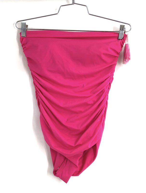 Victoria's Secret Hot Pink Ruched Bandeau One Piece Swimsuit Women's M NWT