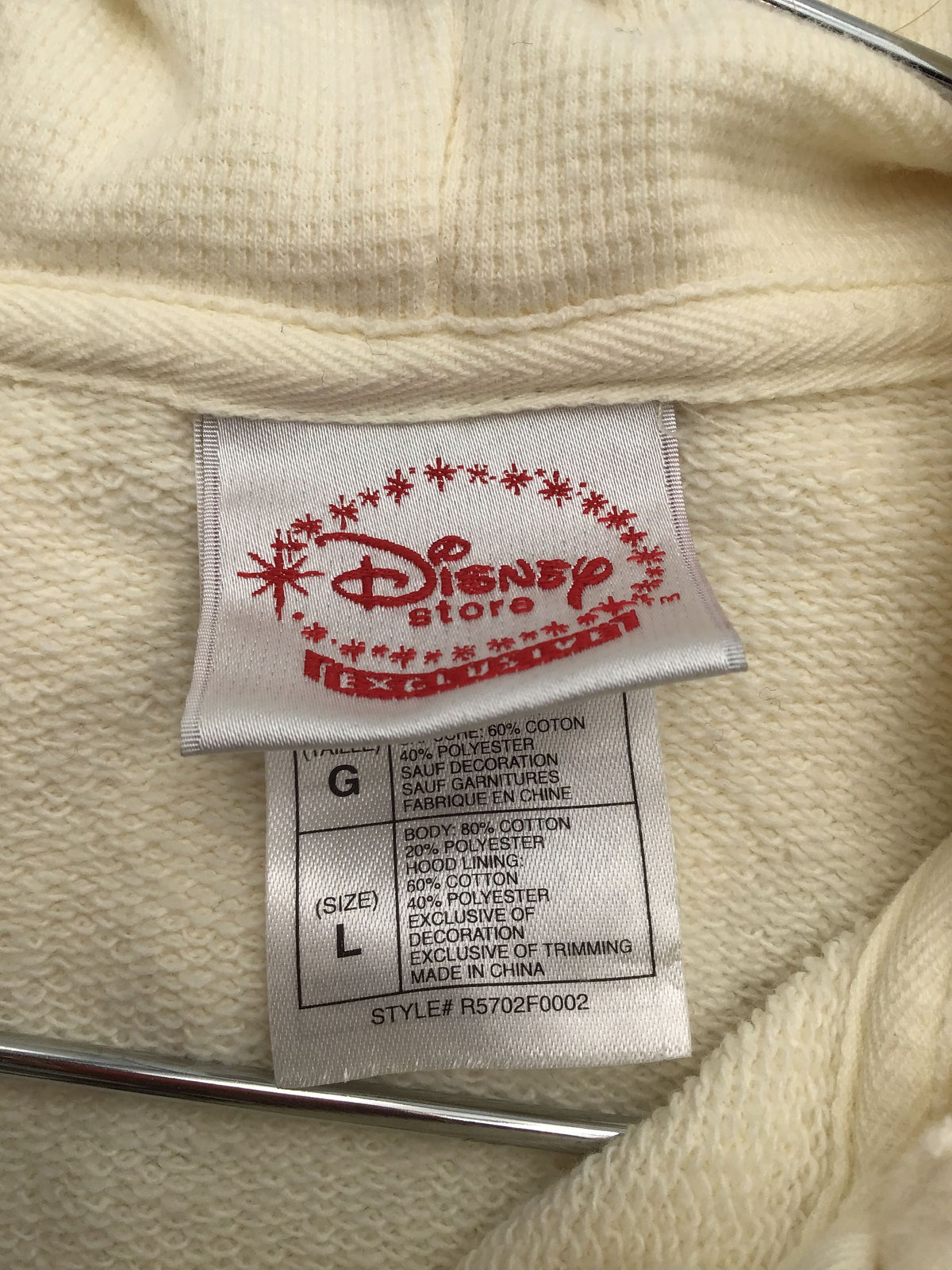 Disney Store Women&#39;s Ivory Full-Zip Hoodie - Size L