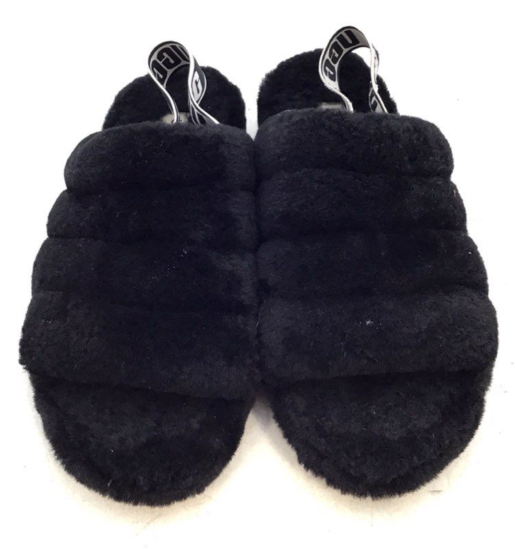 UGG Women&#39;s Fluff Yeah 1095119 Black Slip-On Slide Slipper - Size 10