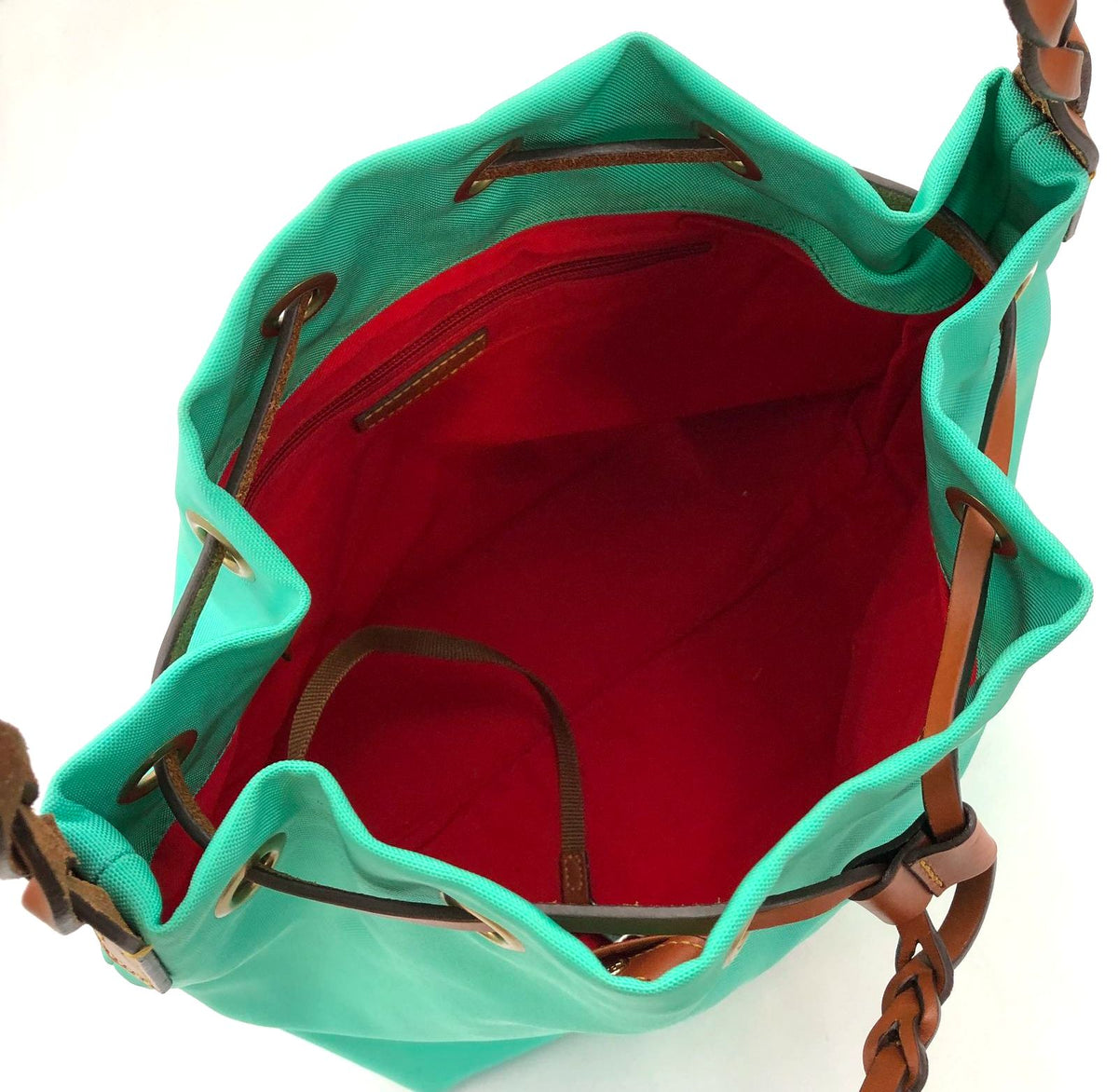 Dooney & Bourke Teal Nylon Shoulder Bag with Brown Braided Leather Trim (+COA)