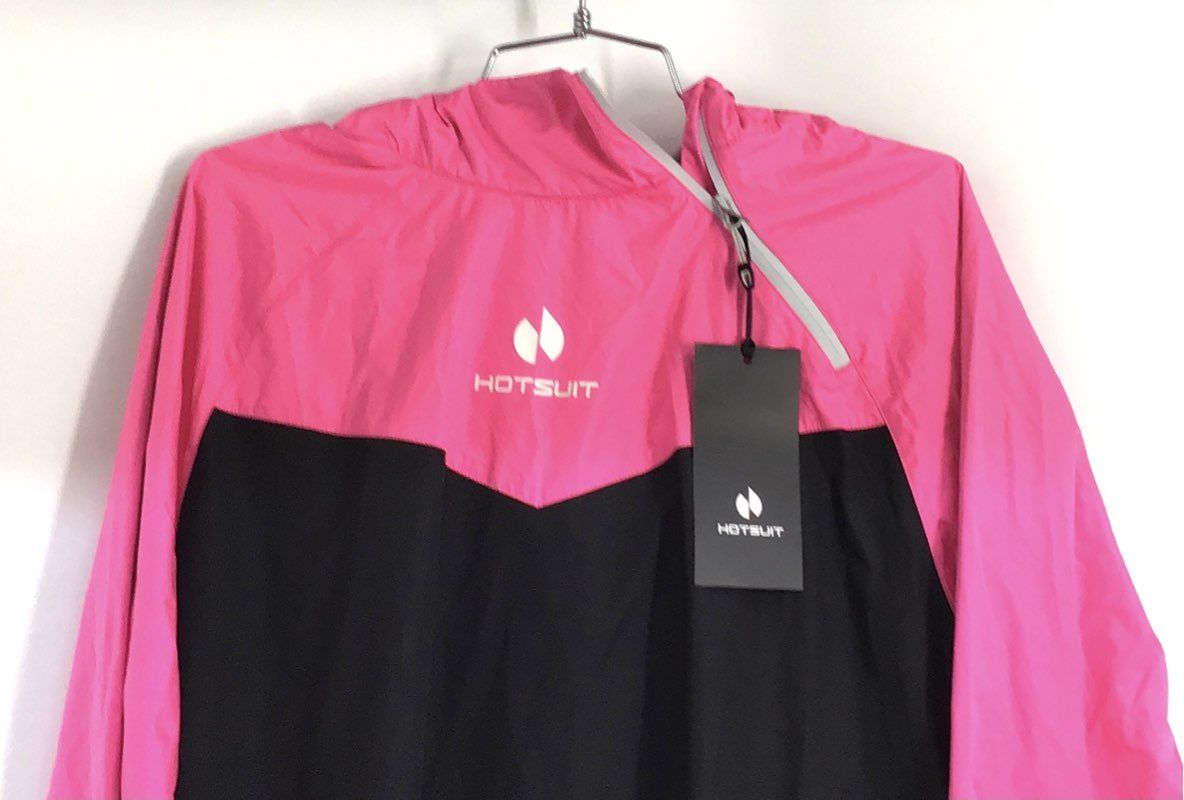 HOTSUIT Women's Pink Black Colorblock Sauna Suit Jacket Hoodie NWT Sz XL