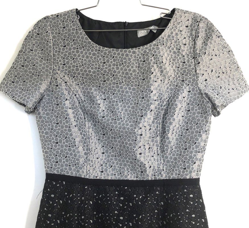 Rolando by Rolando Santana Women's Silver Black Lattice Sheath Dress Sz 6