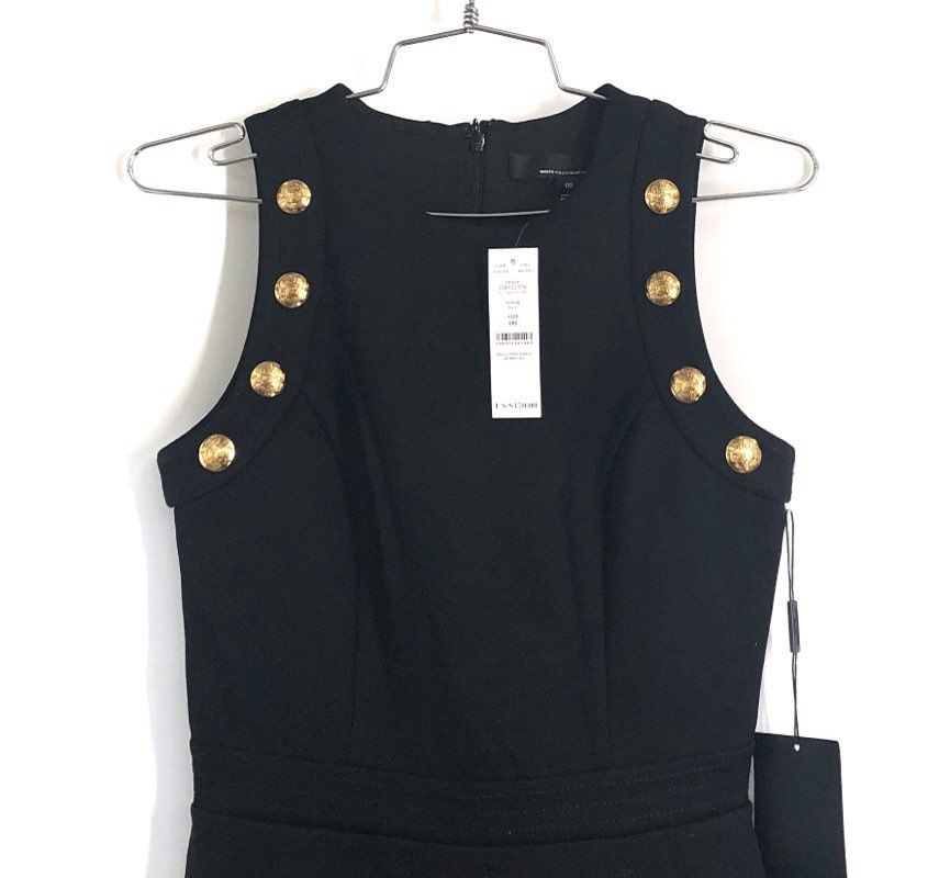 White House Black Market Women's Black Sleeveless Crest Button Dress Sz 00 NWT