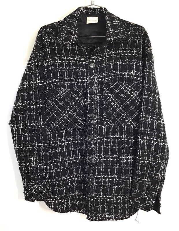 Charlie Luciano Men's Black White Tweed Plaid Overshirt Button Down Sz S