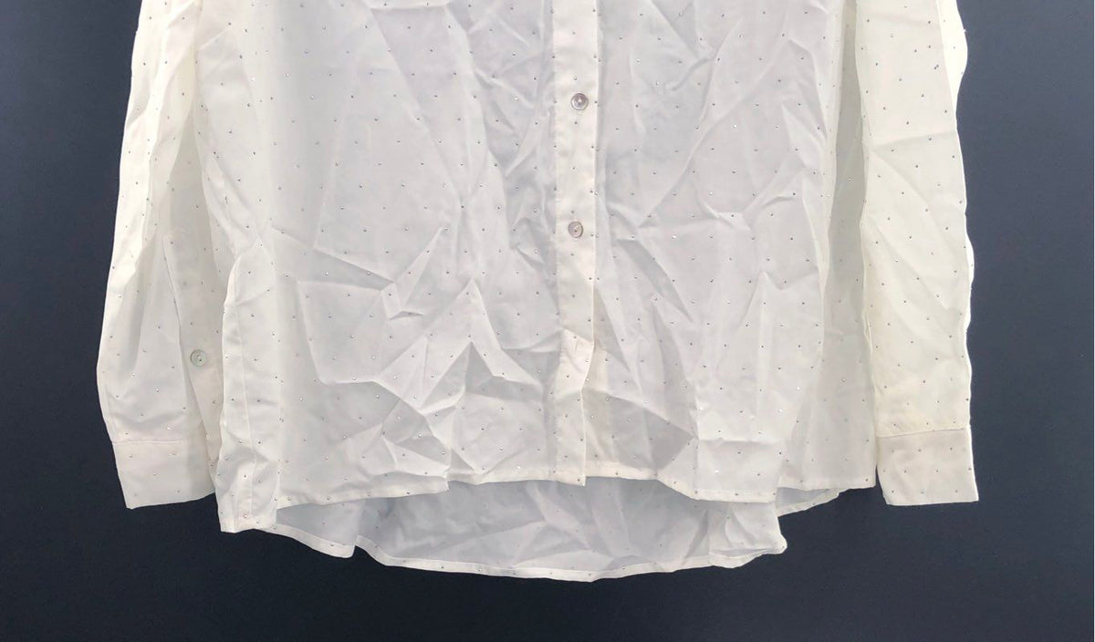 Picadilly Women's White Studded Lyocell Embellished Button Down Shirt NWT Sz L