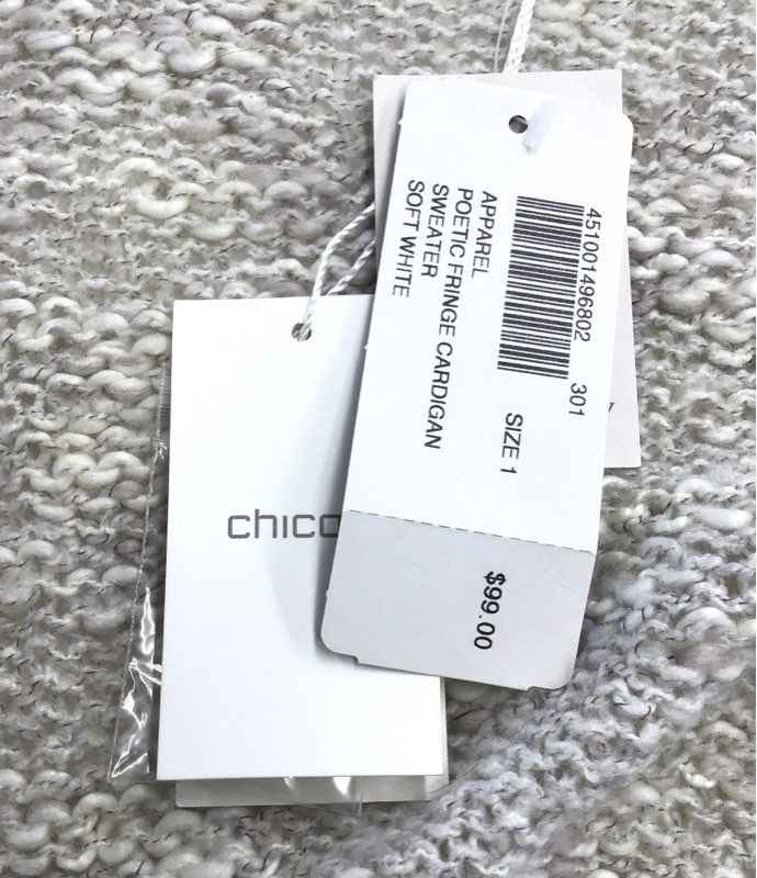 NWT Chico's Women's Soft White Poetic Fringe Cardigan Sweater - Size 1