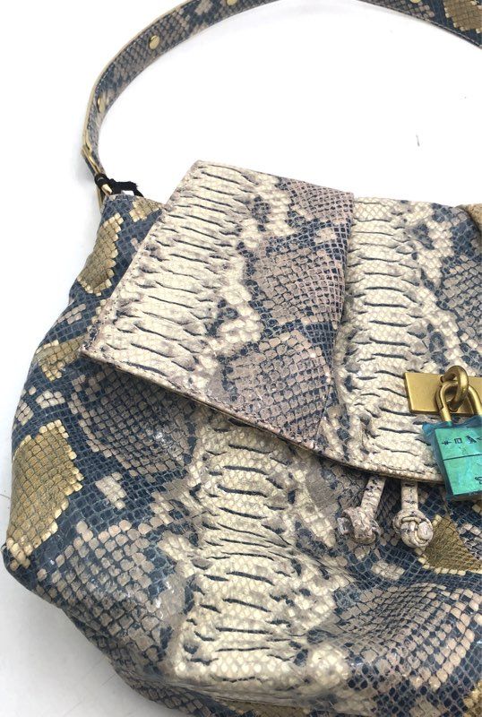 Sharif Legacy Blue Grey Snakeskin Print Hobo Shoulder Bag Gold Lock NWT