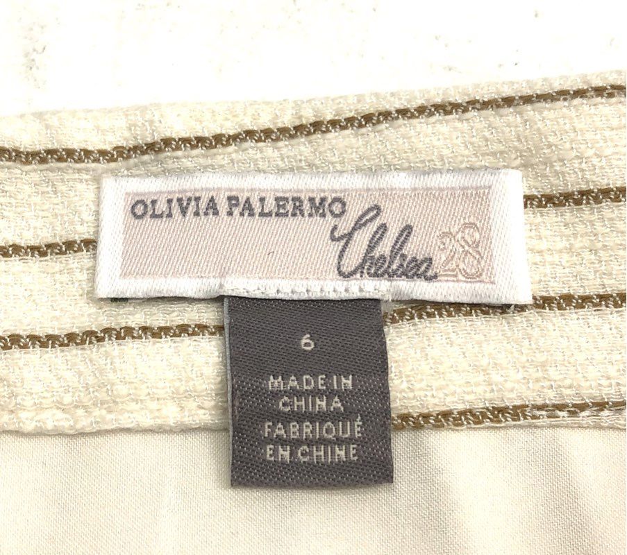 Olivia Palermo Chelsea 28 Women's Cream Brown Striped Asymmetric Skirt Size 6