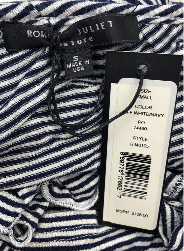 NWT Romeo &amp; Juliet Couture Women&#39;s Off-White Navy Striped Top - Size S