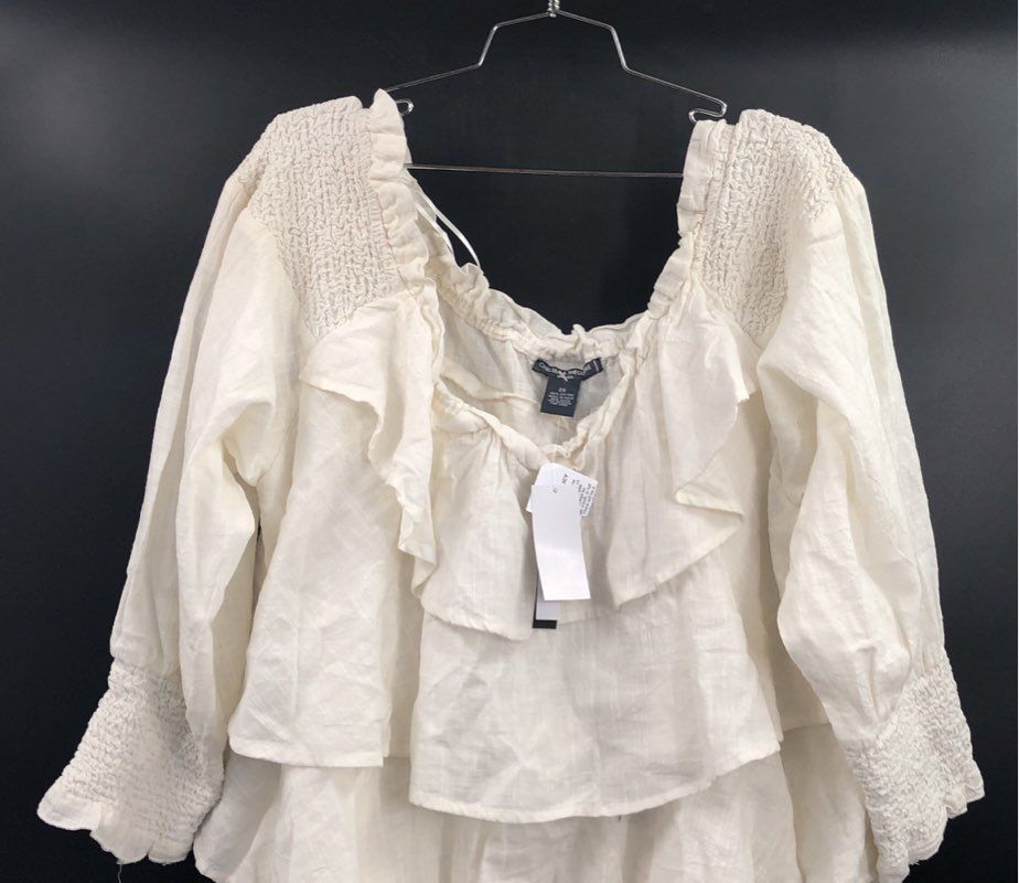 Chelsea & Theodore Women's Off White Ruffle Tiered Smocked Cotton Dress Sz 2X