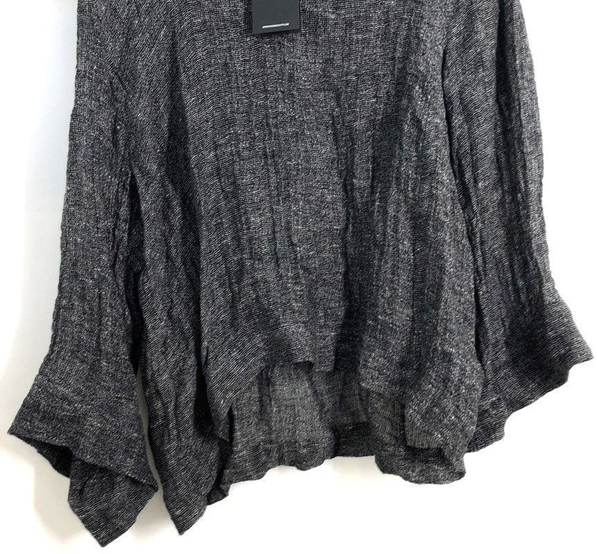 Massimo Dutti Women's Black Gray Marl Bell Sleeve V-Neck Shirt NWT Sz L
