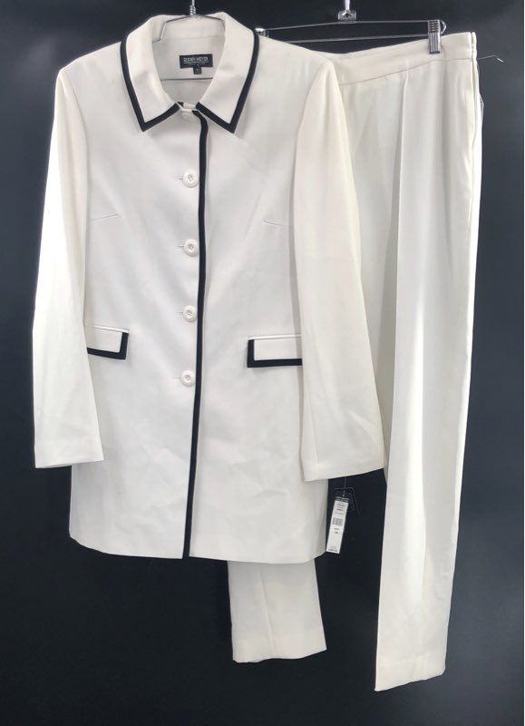 John Meyer Women's 2-Piece Pant Suit White Black Contrast Trim NWT Sz 10