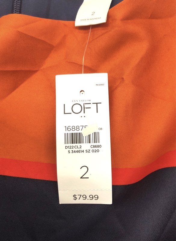 Ann Taylor LOFT Women's Dress Orange Navy Colorblock Geometric Print NWT Sz 2