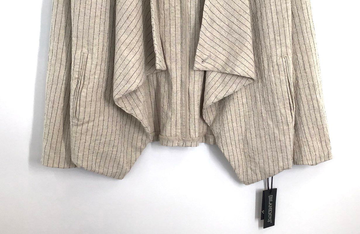 BlankNYC Women's Beige Pinstripe Draped Open Front Linen Blend Jacket Sz XS NWT