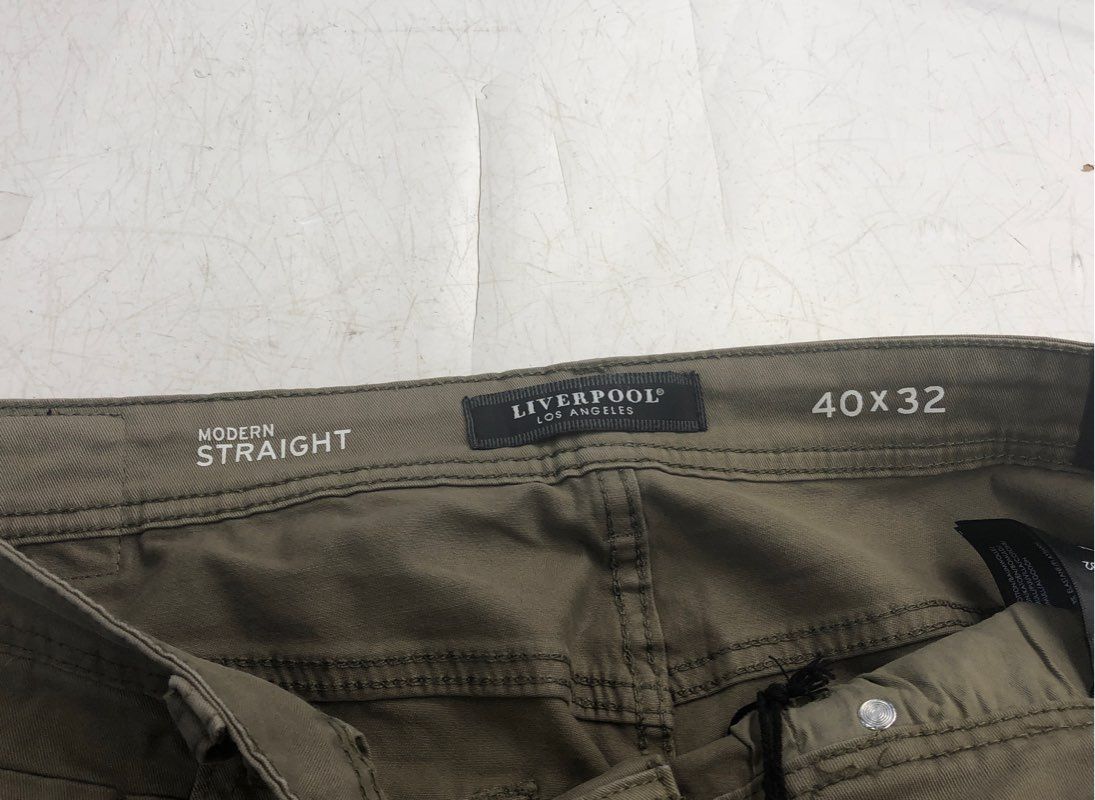 NWT Liverpool Men's Modern Straight Chino Pants Military Green 5-Pocket 40x32