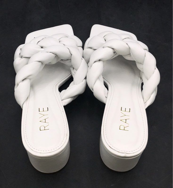 Raye White Leather Braided Double Strap Block Heel Square Toe Sandals Size 8