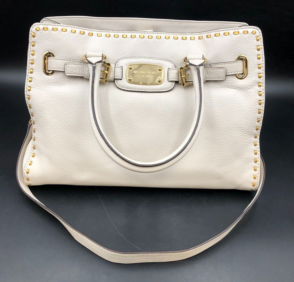 Michael Kors 'Hamilton' Cream White Pebbled Leather Tote with Gold Detail (+COA)