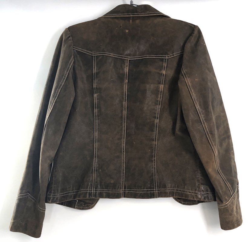 Vintage Y2K Wilsons Leather Maxima Women's Distressed Brown Blazer Jacket Sz M