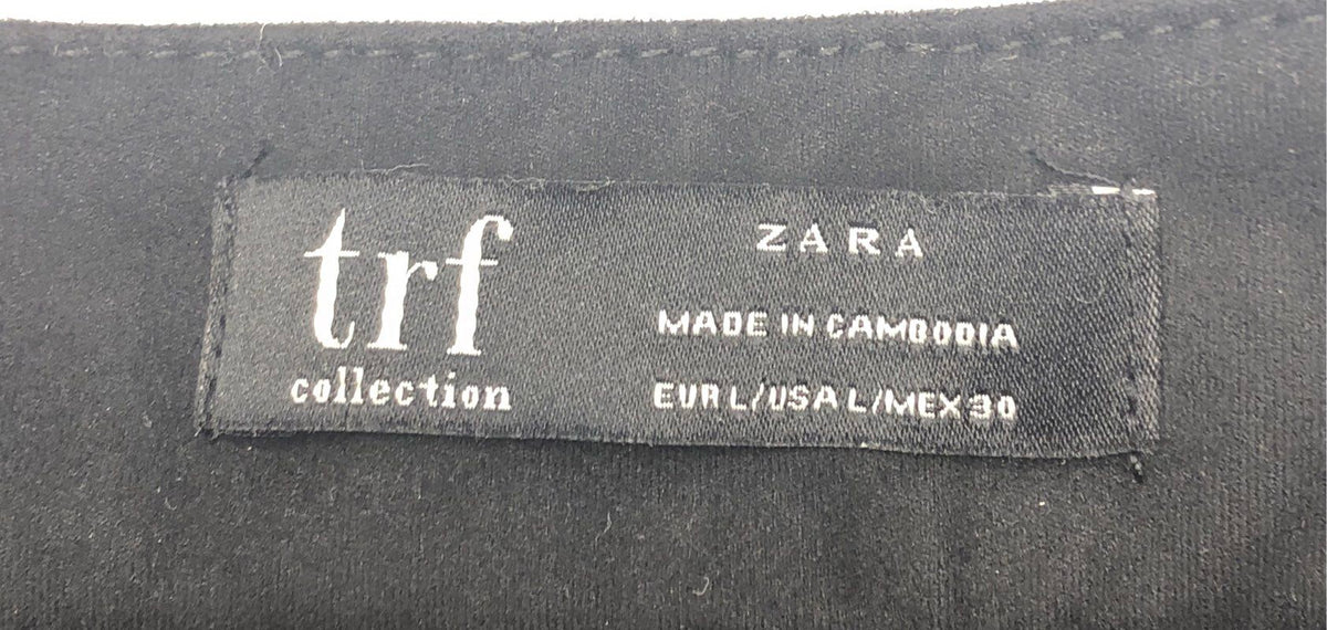 Zara Women's Black Button Front Faux Suede Mini Skirt Patch Pockets Sz L