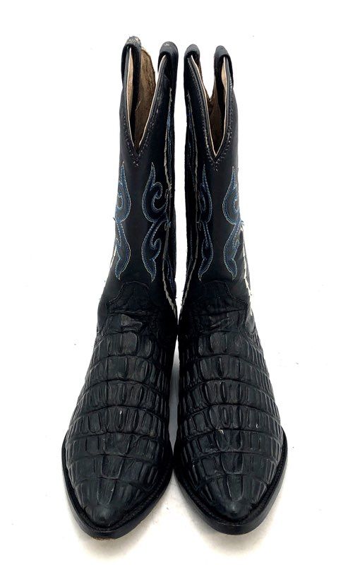 Gran Lider Black Exotic Caiman Print Western Cowboy Boots Size 7 US 25 MEX