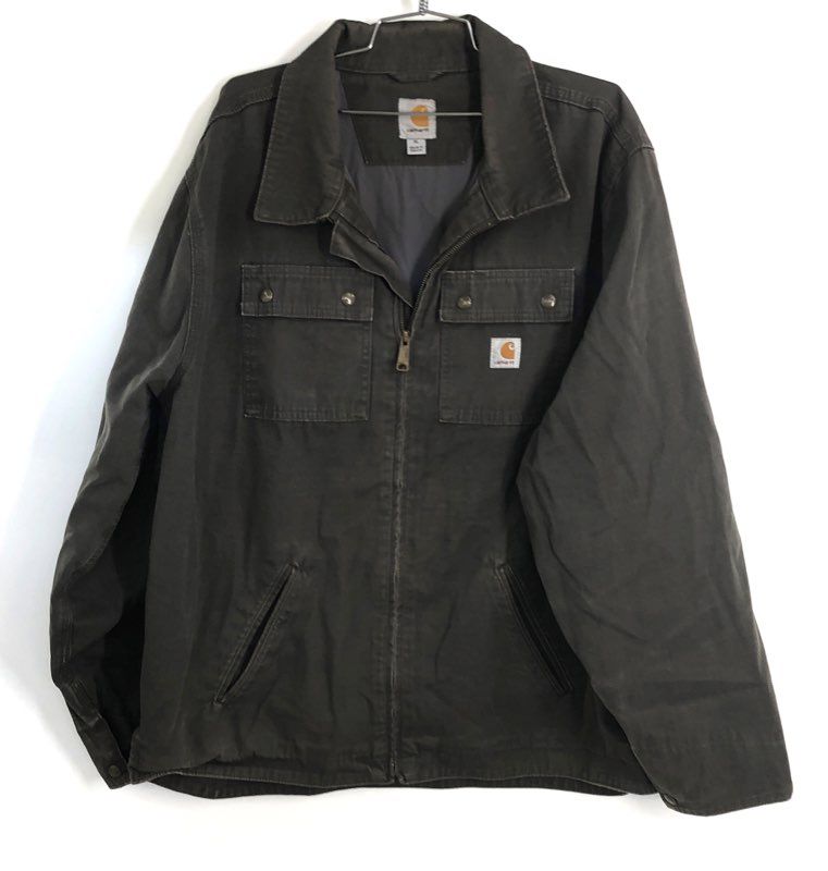 Carhartt Men's 100257 Dark Olive Cotton Ripstop Full Zip Work Jacket Sz XL