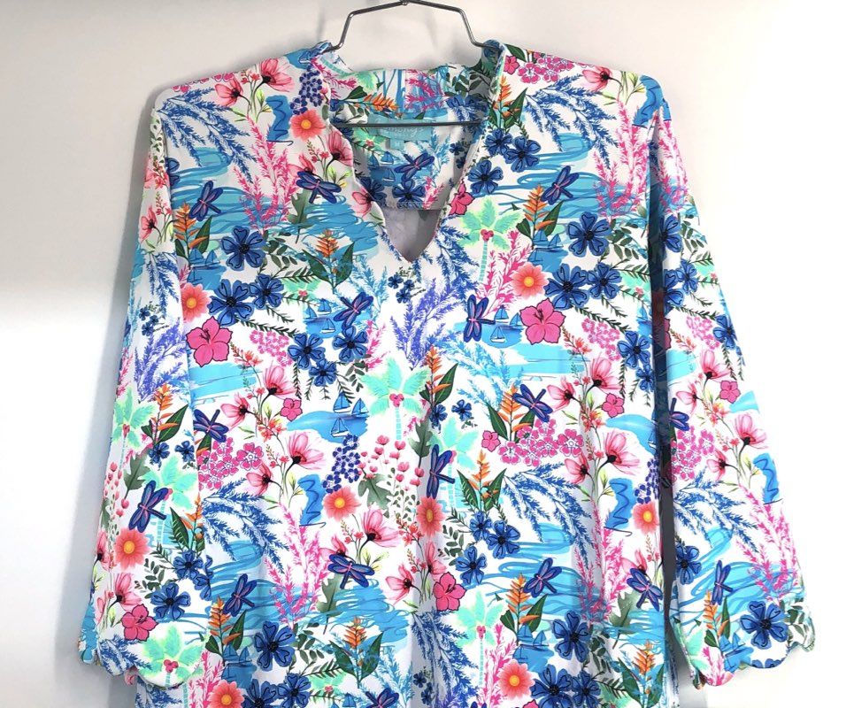 Anthony's Women's Multicolor Bright Floral Scalloped Hem Dress Sz M NWT