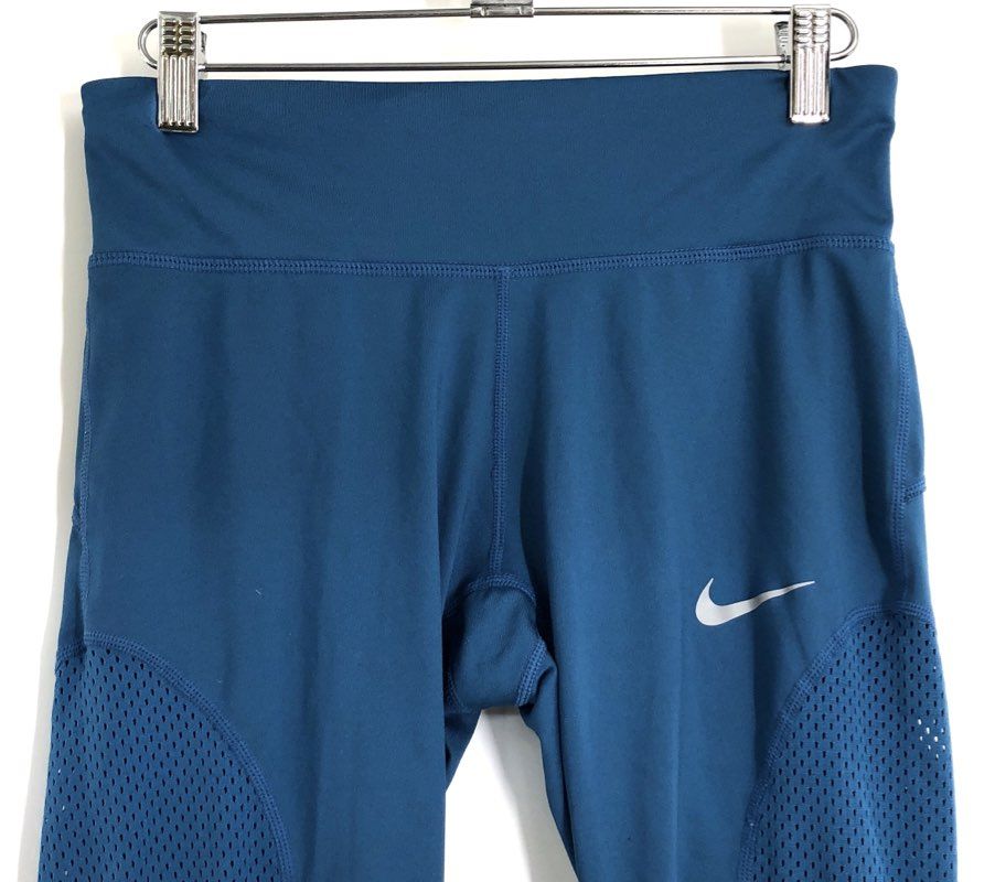 Nike Women's Teal Blue Dri-FIT Mesh Running Leggings Cropped Tights Sz S