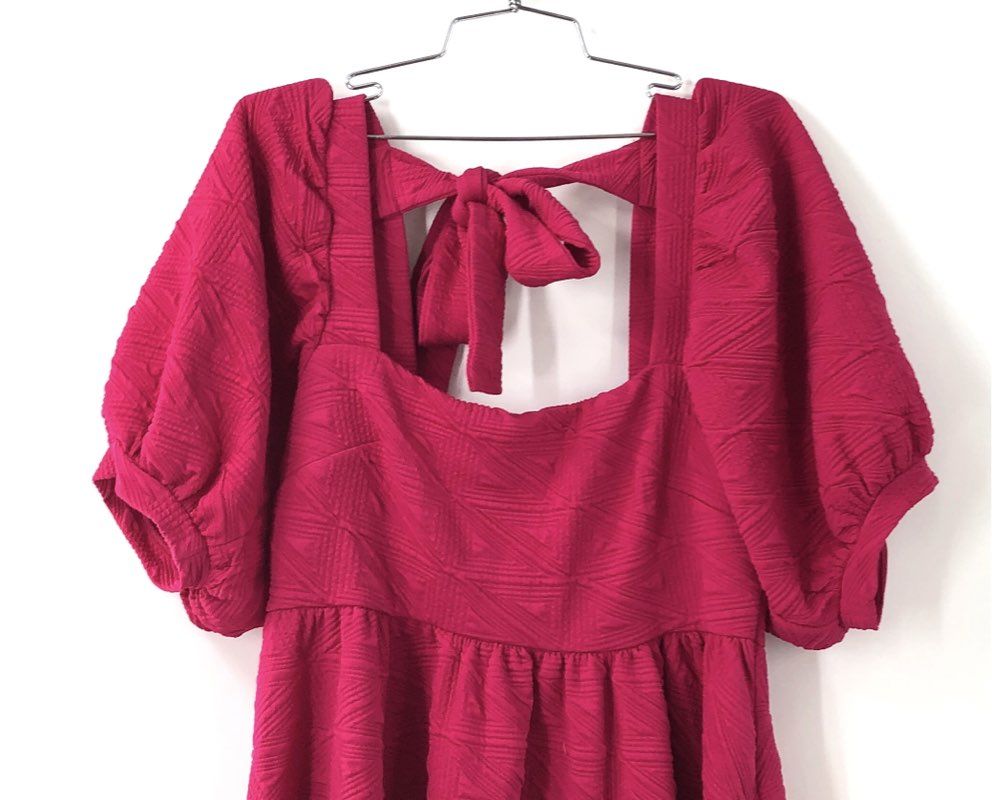 Free People Women's Violet Mini Dress Pink Puff Sleeve Open Back M NWT