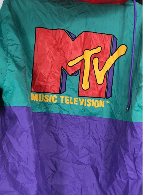 MTV Men&#39;s Multicolor Full Zip Hooded Windbreaker Jacket - Size Small