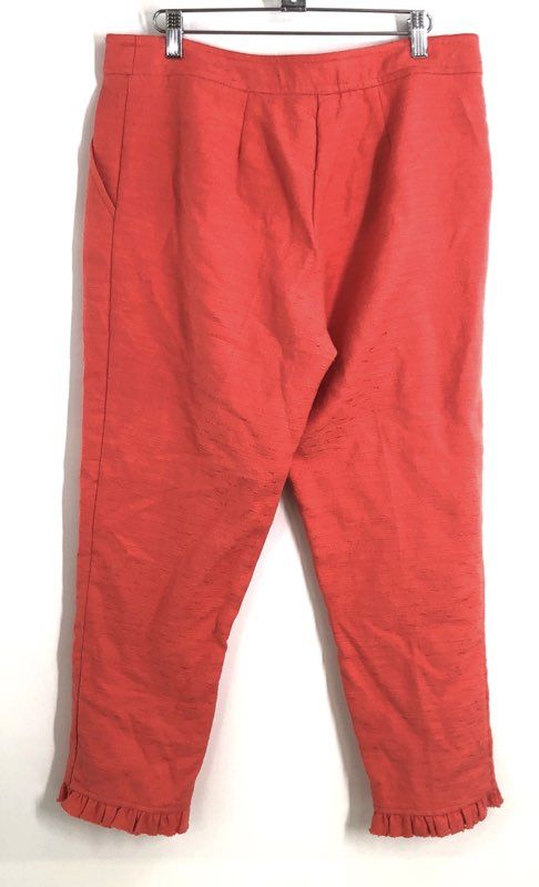 Trina Turk Women's Coral Ruffle Hem Textured Cotton Blend Cropped Pants Size 10