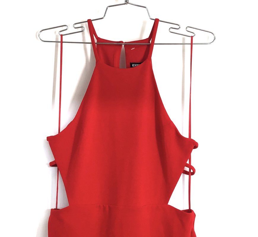 Express Women's Red Halter Neck Side Cutout Sheath Dress NWT Sz S