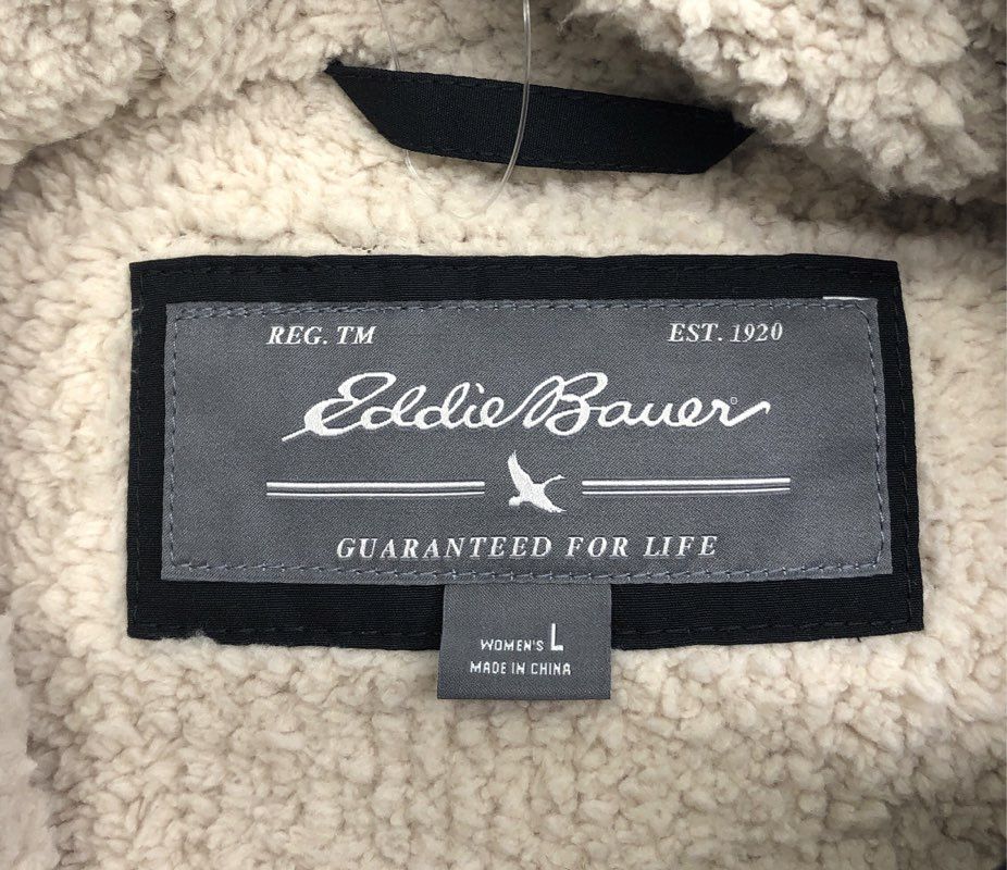 Eddie Bauer Women's Black Snowfurry Quilted Hooded Faux Fur Vest Sz L