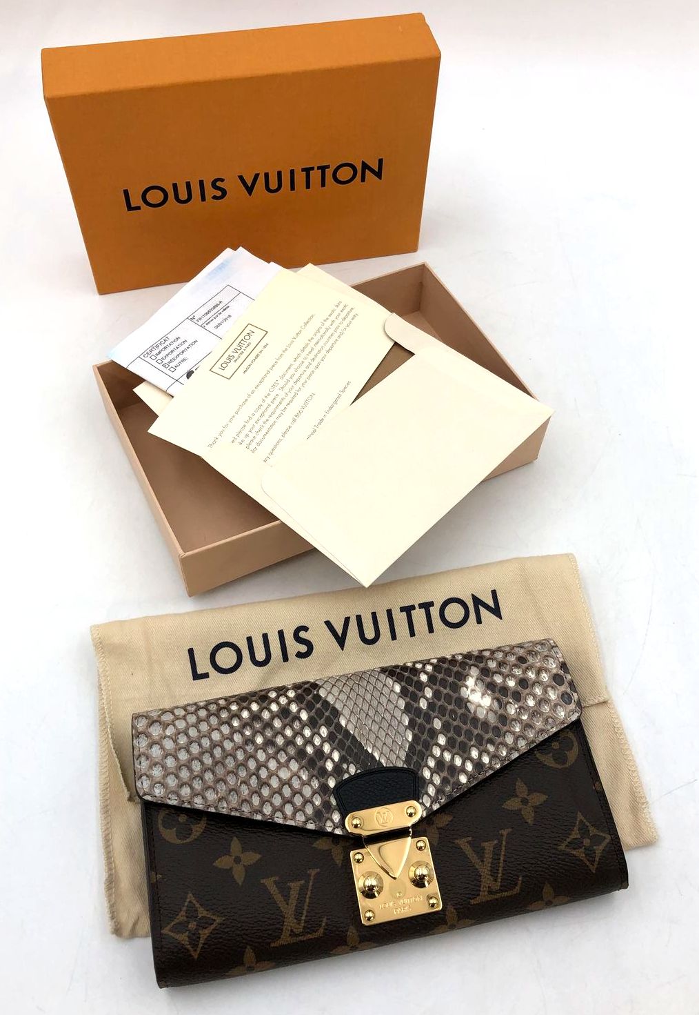 NIB Louis Vuitton Inspired Pallas LV Monogram Canvas & Python Embossed Wallet