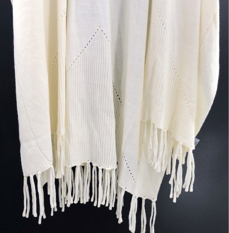Ann Taylor Women's Cream Ivory Fringe Knit Open Front Wrap Cardigan NWT OS