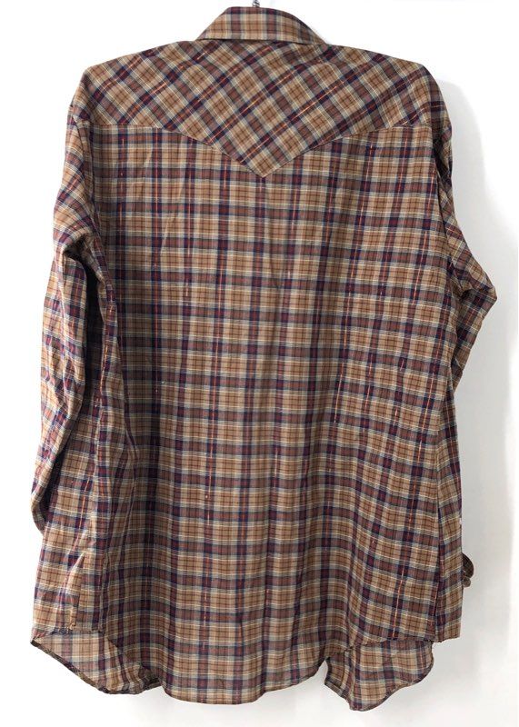 Vintage 80s Levi's Pearl Snap Western Shirt Lurex Plaid Tapered Fit Sz XL