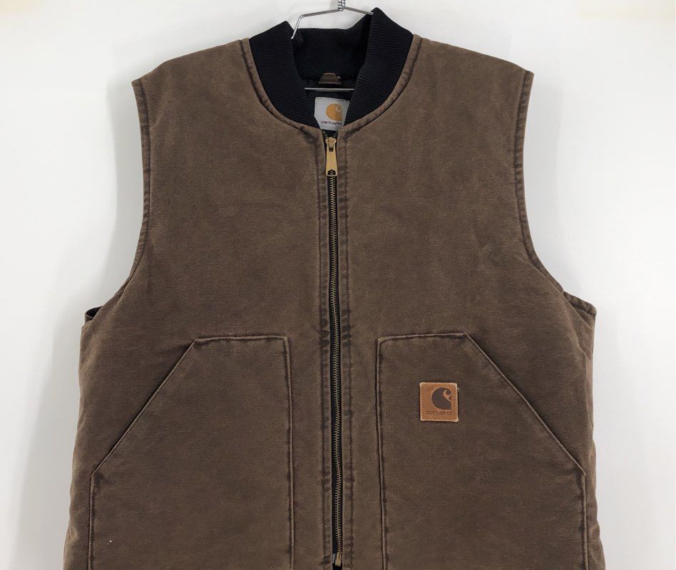 Carhartt Men&#39;s Brown Collared Workwear Full-Zip Vest - Size Measured