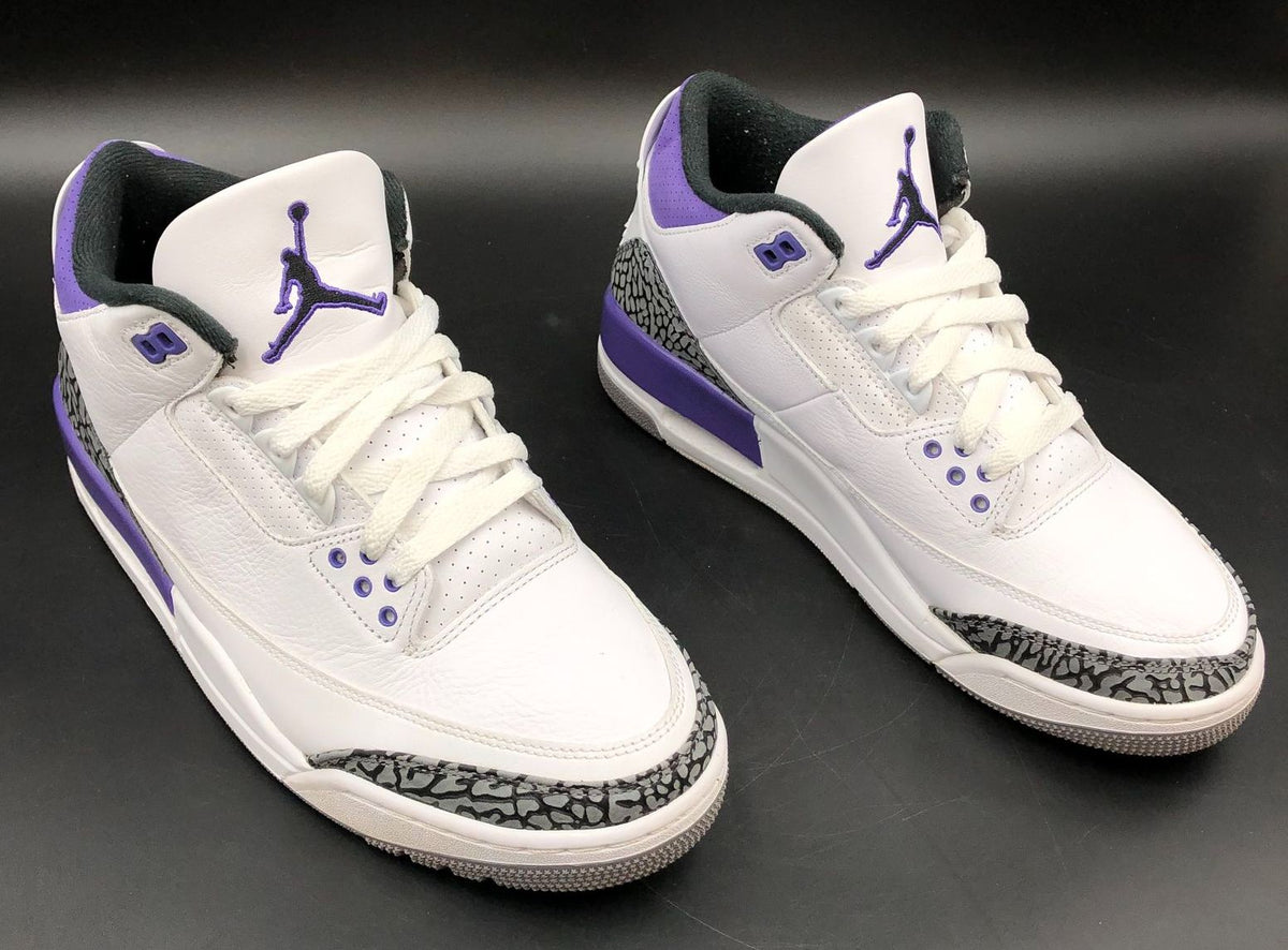 Nike Air Jordan 3 Retro Men's 'Dark Iris' Purple/White Sneakers - Size 9 (+COA)