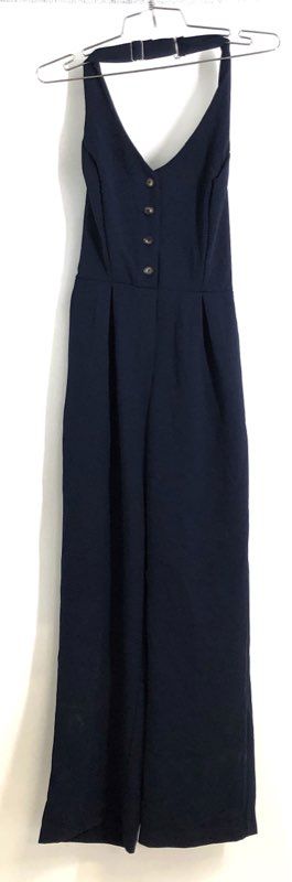 Monteau Los Angeles Women's Navy Blue Halter Button Front Jumpsuit Sz XS