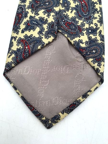 Christian Dior Men&#39;s Yellow Paisley Silk Pointed Tie One Size With COA