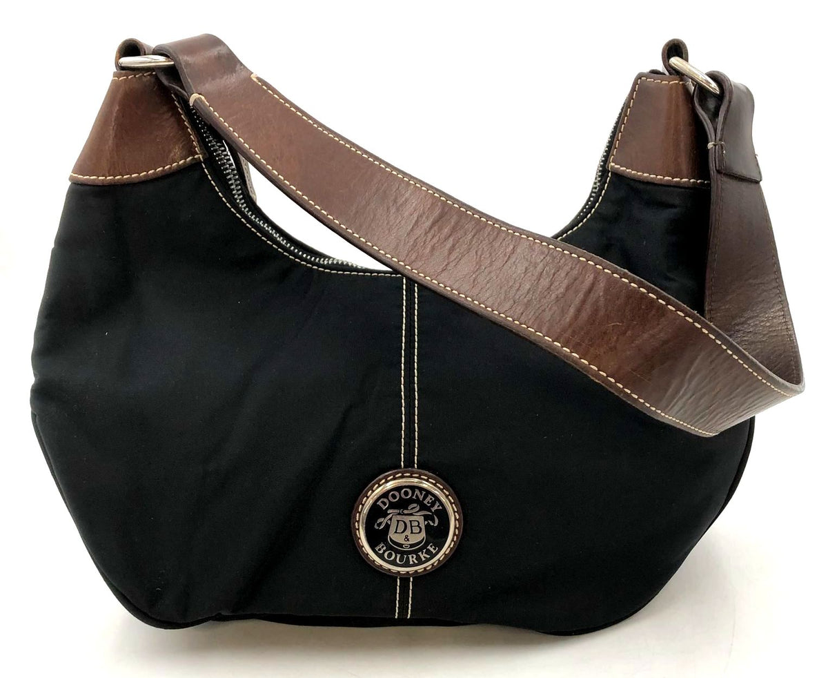 Vintage Dooney & Bourke Black Nylon Hobo Bag with Brown Leather Trim (+COA)