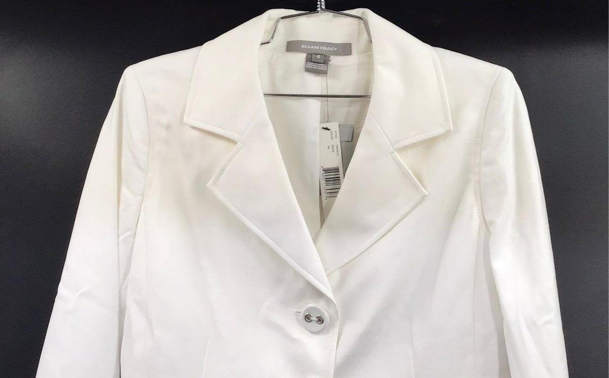 Ellen Tracy Women's White Cotton Blend Three-Button Blazer Sz 4 NWT