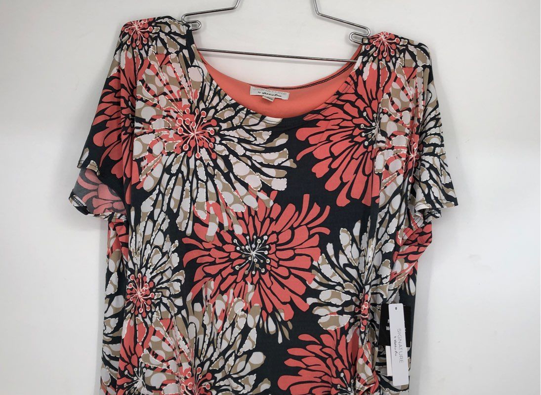 NWT Signature By Robbie Bee Women&#39;s Gray Coral Floral Shift Dress - Size XL